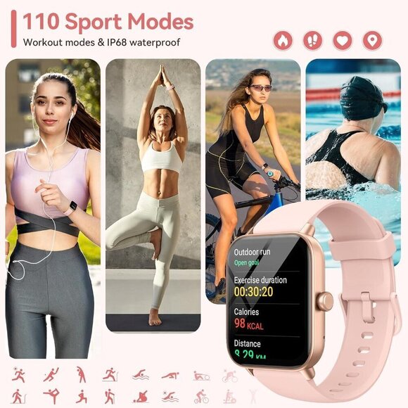 ✨ Aeac Smart Watch Women Pink Android & iPhone Bluetooth Call HD Fitness Watch - Picture 9 of 9